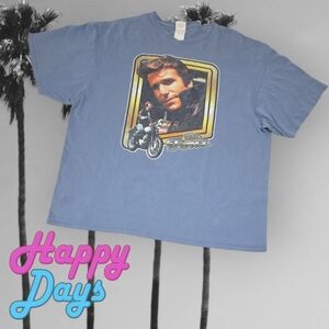 Unisex Happy Days Fonz Motorcycle Retro T-shirt Slate Blue XXL FLAWED *